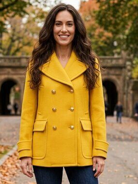 J.Crew Majesty Peacoat Italian Stadium-Cloth Wool Yellow Size 4